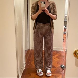 High rise brown checked pants